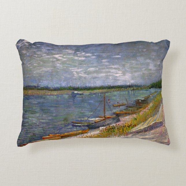 Fluss mit Ruderbooten von Vincent van Gogh Zierkissen (Vorderseite)