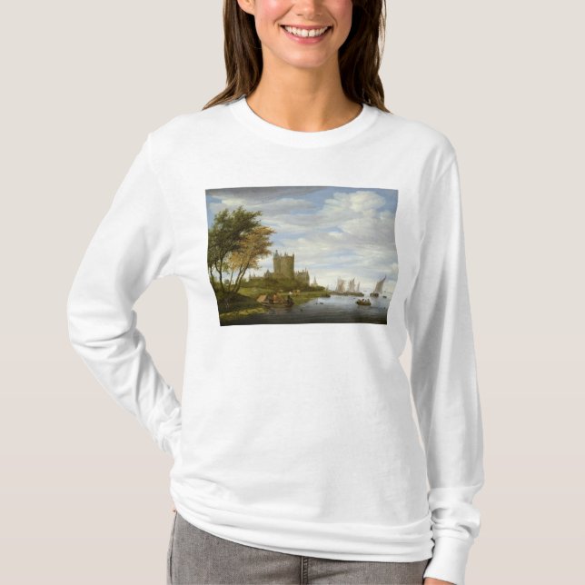 Fluss-Mündung mit einem Schloss T-Shirt (Vorderseite)