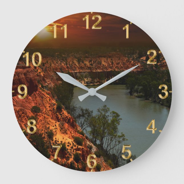 Fluss Murray Australia Sunset, Wall Clock Große Wanduhr (Vorderseite)