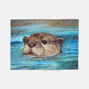 Fluss Otter Painting Fleecedecke