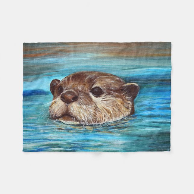 Fluss Otter Painting Fleecedecke (Vorderseite (Horizontal))