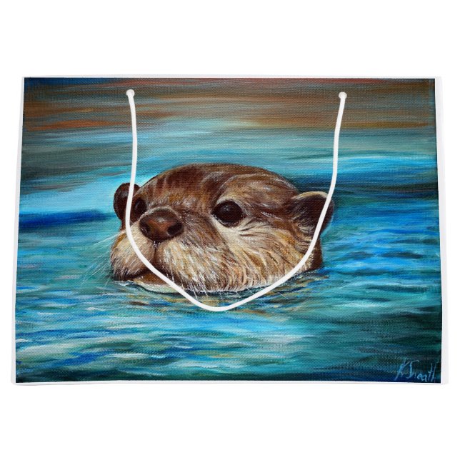 Fluss Otter Painting Große Geschenktüte (Vorderseite)