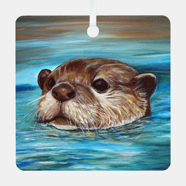 Fluss Otter Painting Ornament Aus Metall (Vorderseite)