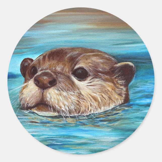 Fluss Otter Painting Runder Aufkleber (Vorderseite)