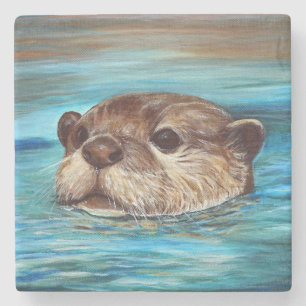 Fluss Otter Painting Steinuntersetzer