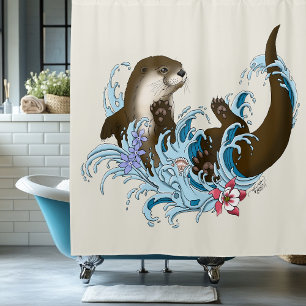 Fluss Otter Water Niedlich Duschvorhang