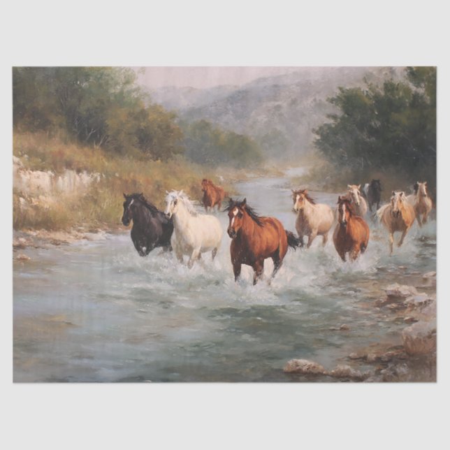 Fluss Run Galloping Pferde Decoupage Seidenpapier (Vorderseite)