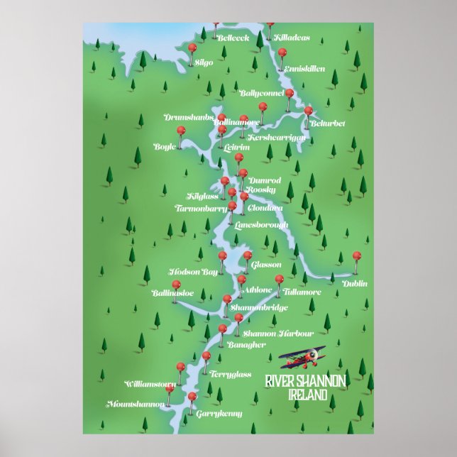 Fluss Shannon Ireland Karte Poster (Vorne)