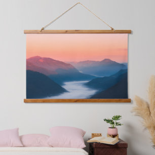 Fluss Soča bei Sonnenaufgang Wandteppich Mit Holzrahmen