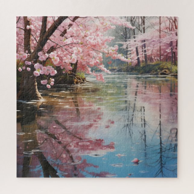 Fluss Spring Blooming Trees Puzzle (Vertikal)