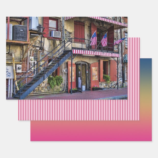 Fluss Street, Savannah Georgia Travel Fotografie Geschenkpapier Set (Set)