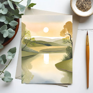 Fluss Sunrise   Aquarellgelb Postkarte