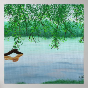 Fluss Szene mit Bäumen und einem Stamm von Cheryl  Poster