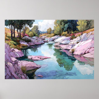 Fluss Tanara Wasserfarben Landschaft Kunst, Dichtu Poster