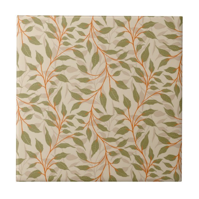 Fluss tanzender Blätter Delikate Grüne Foliage Fliese (Vorderseite)