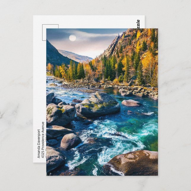 Fluss und Gebirge Landschaftliches Foto Postkarte (Vorne/Hinten)