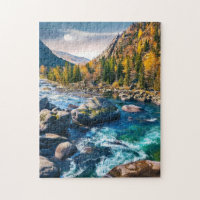 Fluss und Gebirge Landschaftliches Foto