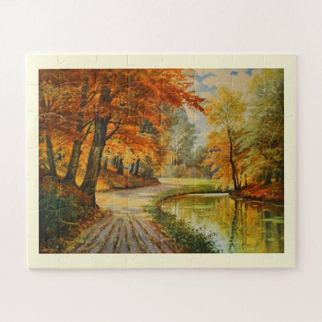 Fluss und Waldgebiet im Herbstpuzzle Puzzle (Horizontal)