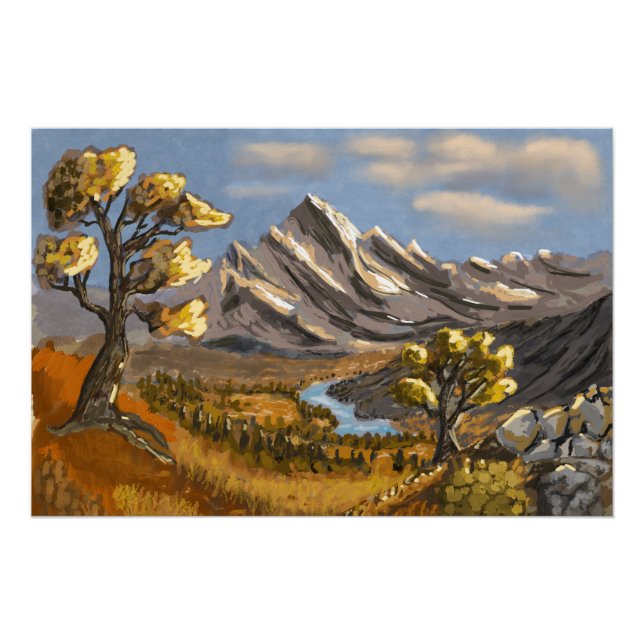 Fluss und Wildbach im Hochgebirge. Poster (Vorderseite)