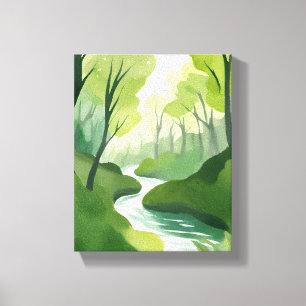 Fluss von Grün Wald-Aquarellmalerei Leinwanddruck