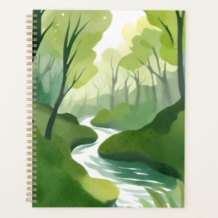 Fluss von Grün Wald-Aquarellmalerei Planer