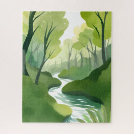 Fluss von Grün | Wald-Aquarellmalerei Puzzle