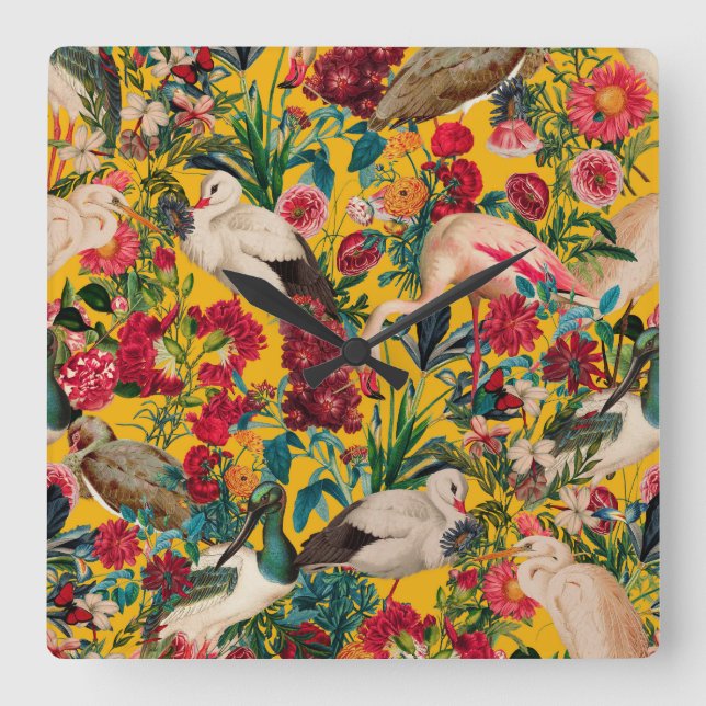 FLÜSSE UND VÖGEL XVIII QUADRATISCHE WANDUHR (Vorderseite)