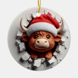 Flusshaarige schottische Kuh in einer Weihnachtsma Keramik Ornament