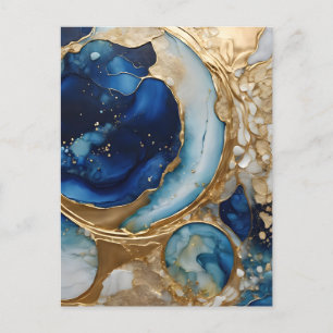 Flüssig abstrakt Gold-Navy Strand Postkarte