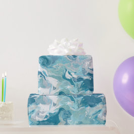 Flüssig Ozean Aqua Blau Drift Weiß abstraktes Must Geschenkpapier