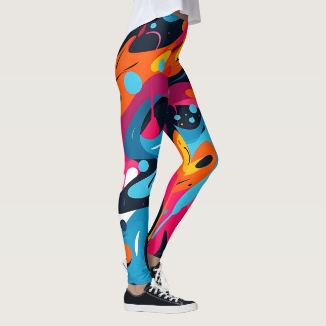 Flüssige Abstrakte Kunst: Lebhaftes 3D-Muster Leggings (Rechts)