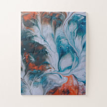 Flüssige Aquarellmalerei in Indigo, Blau, Orange u