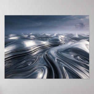 Flüssige Chrome-Metallic-Landschaft Poster