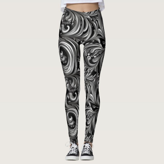 Flüssige Elegance - metallisches schwarzes Flüssig Leggings (Vorderseite)