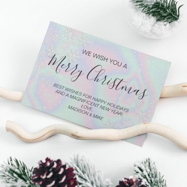 Flüssige Imitate Holografische Textur Schneeflocke Feiertagskarte (Von Creator hochgeladen)