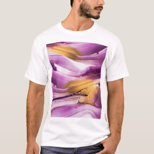 Flüssige Kunst, lila-goldene marmorierte Textur. T-Shirt