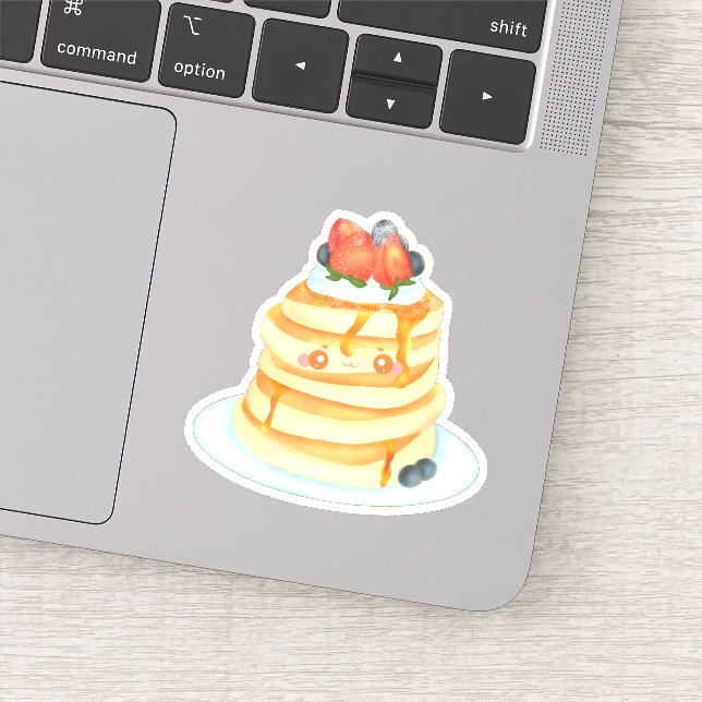 Flüssige Pfannkuchen mit Ahornsirup, Obst und Crem Aufkleber (Detail)