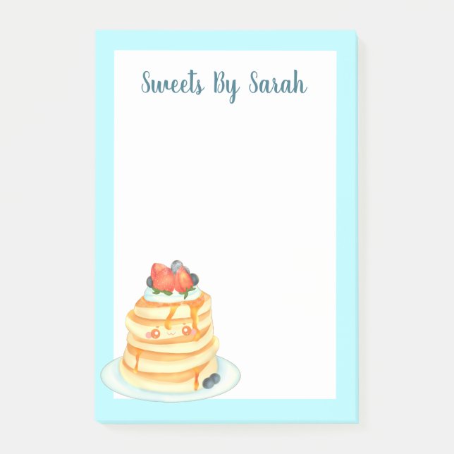 Flüssige Pfannkuchen mit Ahornsirup, Obst und Crem Post-it Klebezettel (Vorderseite)