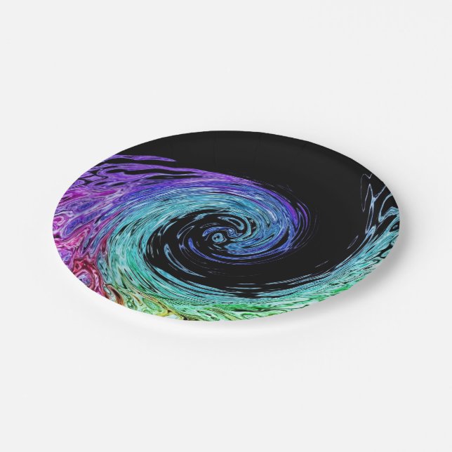 Flüssige Rainbow-Wave-Papierplatten Pappteller (Schrägansicht)