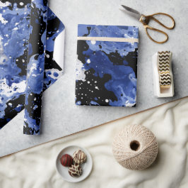 Flüssige Tinte Indigo Schwarz Spritzer abstraktes  Geschenkpapier