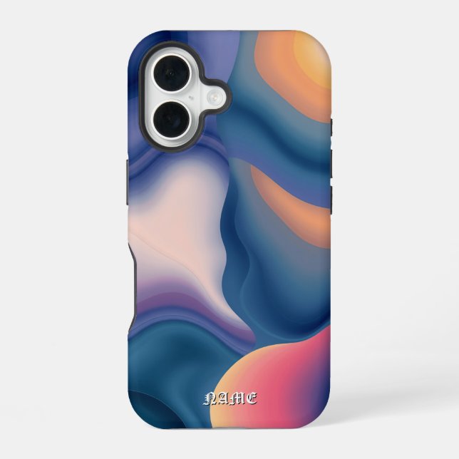 Flüssige Wellen-Sonnenuntergangs-Abstraktion iPhone 16 Hülle (Rückseite)