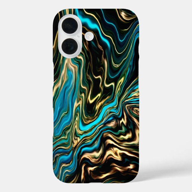 Flüssige Wirbel Black Turquoise iPhone Case (Rückseite)
