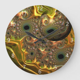 Flüssiger Gold-Fraktal-Traum  Große Wanduhr