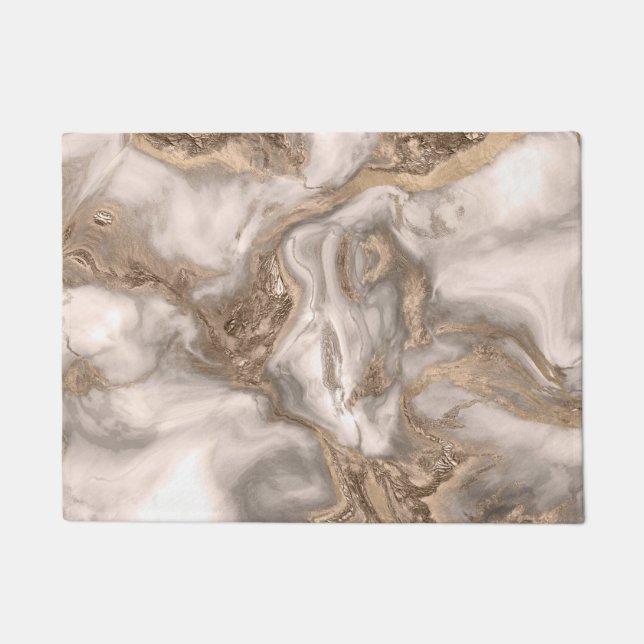 Flüssiger Marmor - Perle und Gold Fußmatte (Vorderseite)