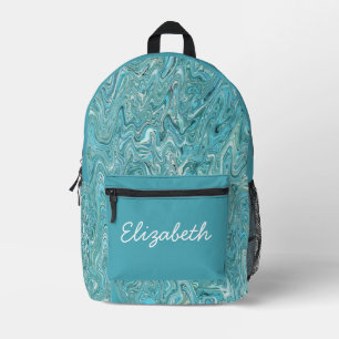 Flüssiger Marmorschwingel mit aquamarinem, blau-gr Bedruckter Rucksack
