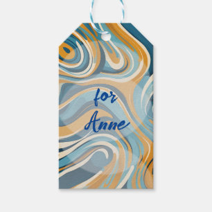 Flüssiger Swirl Ochre Blue Trippy Muster Geschenkanhänger