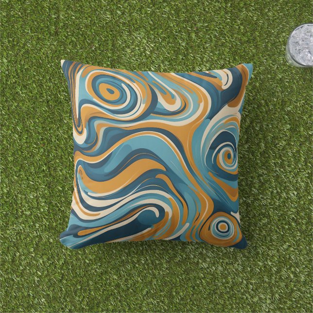 Flüssiger Swirl Ochre Blue Trippy Muster Kissen (Golfball-Marker)