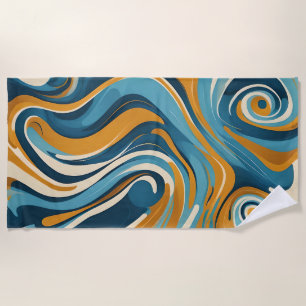 Flüssiger Swirl Ochre Blue Trippy Muster Strandtuch