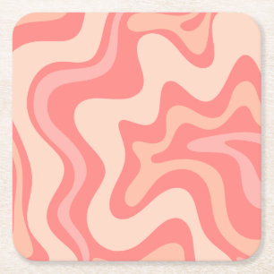 Flüssiger Swirl Retro Abstraktes Muster Rosa Rosa Rechteckiger Pappuntersetzer