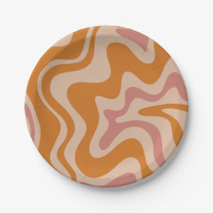 Flüssiger Swirl Retro Vibe Orange und Dusky Pink Pappteller